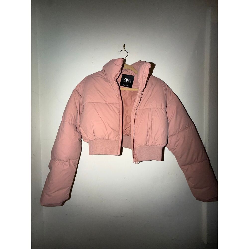 Pink Zara puffer jacket cropped size XS